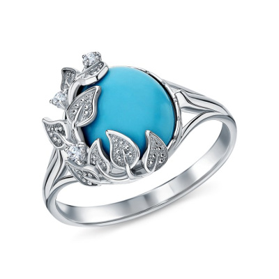 Серебряное кольцо с фианитами и бирюзой