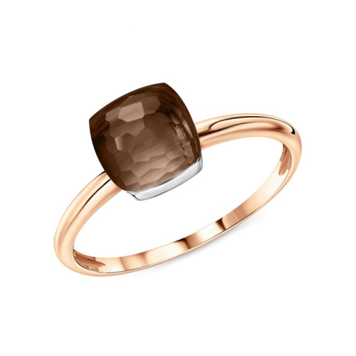 Золотое кольцо с кварцем дымчатым природным