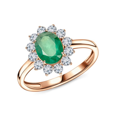 Золотое кольцо с бриллиантами природными и изумрудами природными