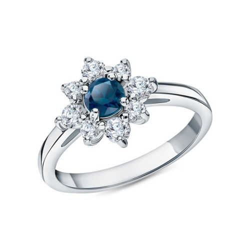 Серебряное кольцо с фианитами и топазами природными