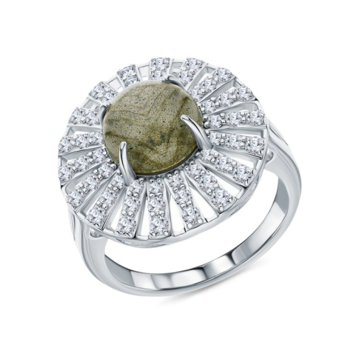 Серебряное кольцо с фианитами и лабрадоритами