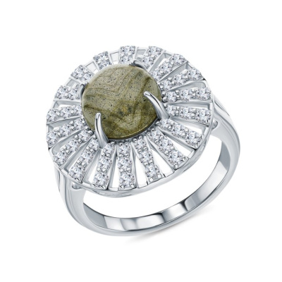 Серебряное кольцо с фианитами и лабрадоритами