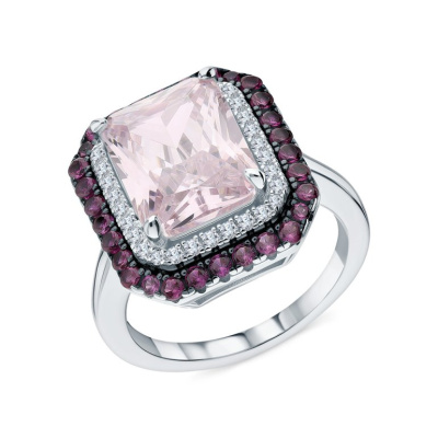 Серебряное кольцо с фианитами и корундом