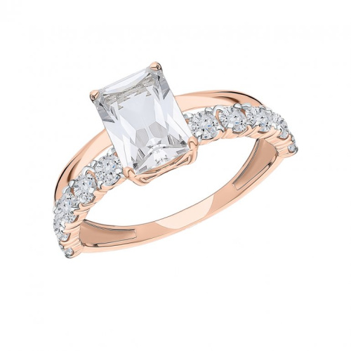 Золотое кольцо с фианитами и горными хрусталями природными