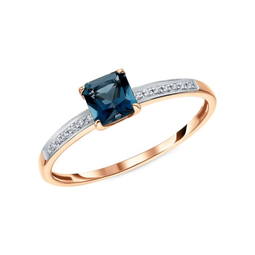 Золотое кольцо с бриллиантами природными и топазами природными