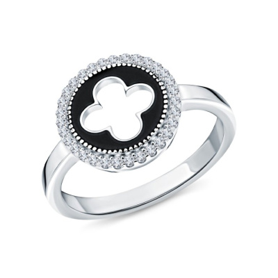 Серебряное кольцо с эмалью и фианитами