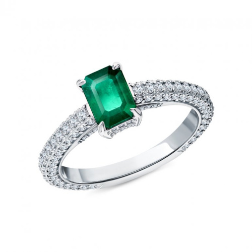 Золотое кольцо с бриллиантами природными и изумрудами природными