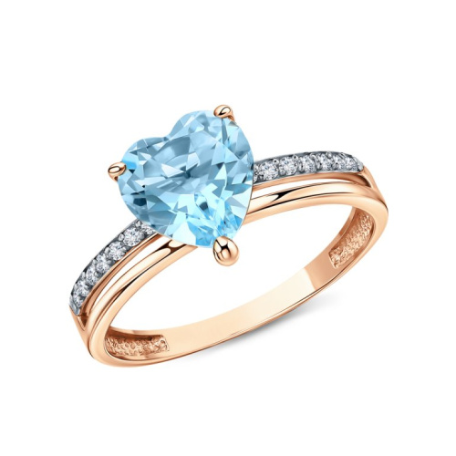 Золотое кольцо с бриллиантами природными и топазами природными