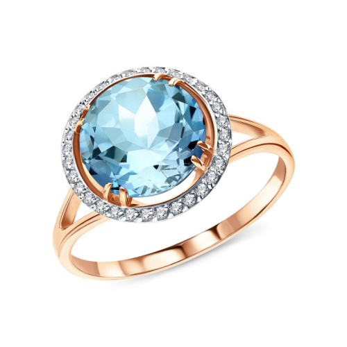 Золотое кольцо с фианитами и топазами природными