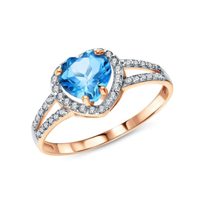 Золотое кольцо с фианитами и топазом природным