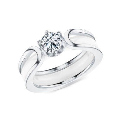 Серебряное кольцо с фианитами и керамикой