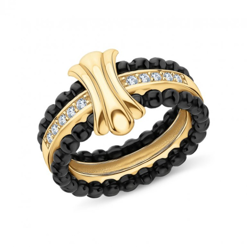 Серебряное кольцо с фианитами и керамикой