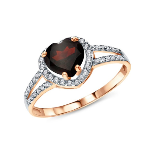 Золотое кольцо с фианитами и гранатами природными