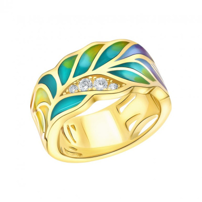 Серебряное кольцо с эмалью и фианитами