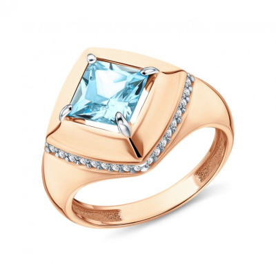 Золотое кольцо с фианитами и топазом природным