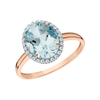 Золотое кольцо с фианитами и топазом природным