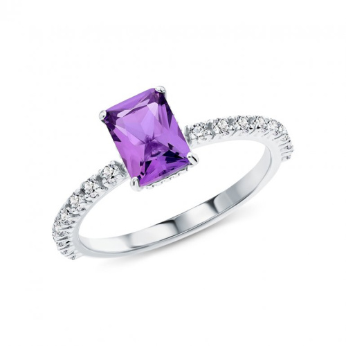 Серебряное кольцо с фианитами и аметистами природными