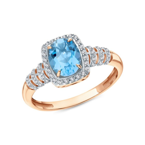 Золотое кольцо с фианитами и топазом природным