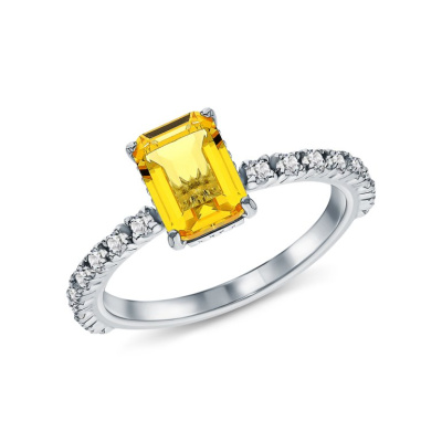 Серебряное кольцо с фианитами и цитринами природными