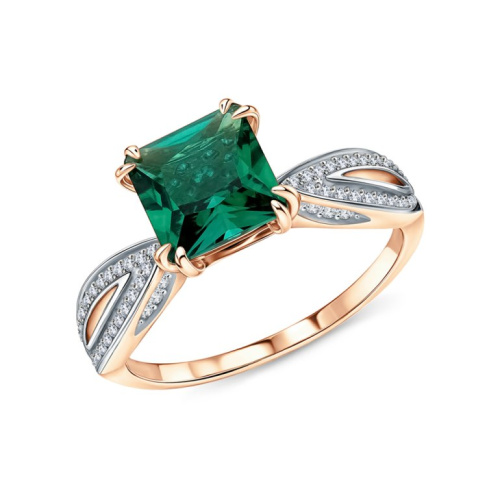 Золотое кольцо с бриллиантами природными и изумрудами выращенными