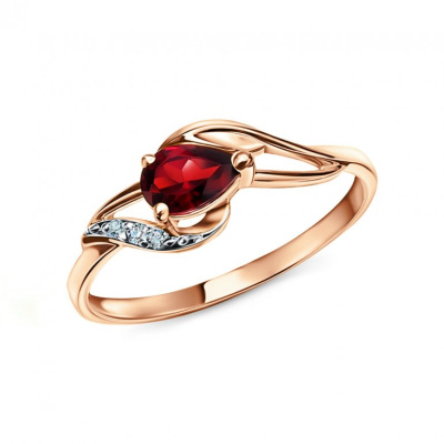 Золотое кольцо с бриллиантами природными и гранатами природными