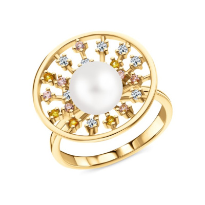 Серебряное кольцо с жемчугом и фианитами