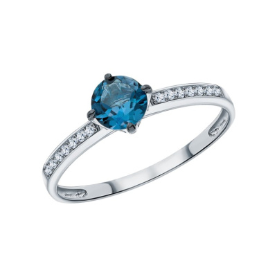 Золотое кольцо с фианитами и топазом природным