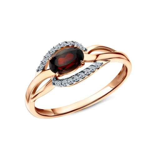 Золотое кольцо с бриллиантами природными и гранатами природными