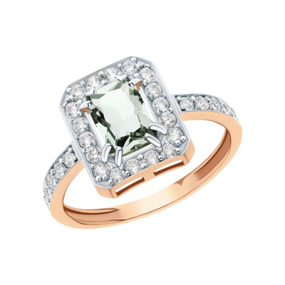 Серебряное кольцо с фианитами и празиолитом