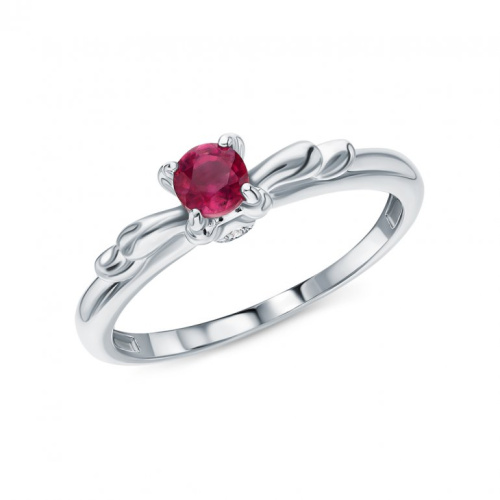 Серебряное кольцо с фианитами и рубином природным