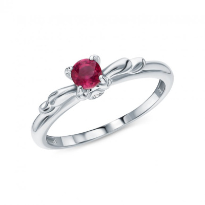Серебряное кольцо с фианитами и рубином природным