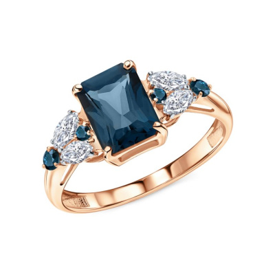 Золотое кольцо с топазами природными и сапфирами природными