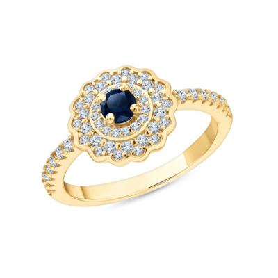 Серебряное кольцо с фианитами и сапфирами природными