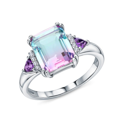 Серебряное кольцо с фианитами и алпанитами дублетами