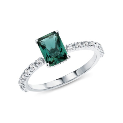 Серебряное кольцо с фианитами и кварцем выращенными