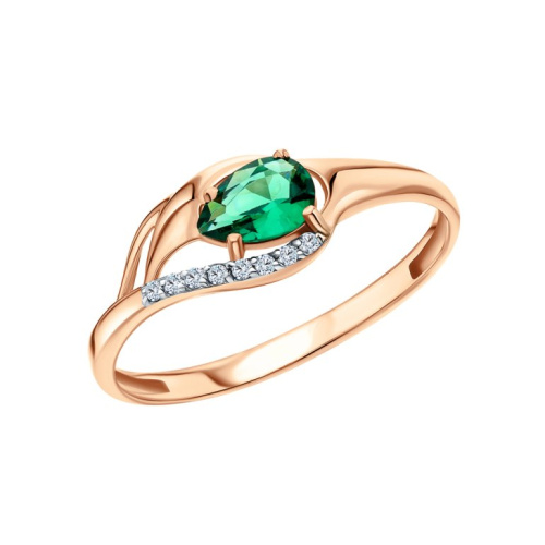 Золотое кольцо с фианитами и ситаллом изумруд