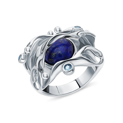 Серебряное кольцо с лазуритом природным и шпинелями синтетическими