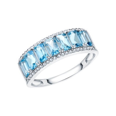 Золотое кольцо с бриллиантами природными и топазами природными