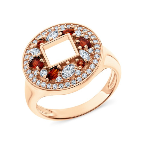 Серебряное кольцо с фианитами и гранатами природными