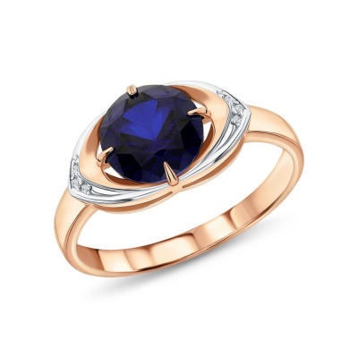 Золотое кольцо с бриллиантами природными и сапфирами выращенными