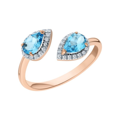 Золотое кольцо с бриллиантами природными и топазами природными