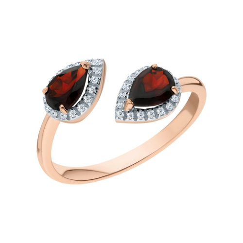 Золотое кольцо с бриллиантами природными и гранатами природными