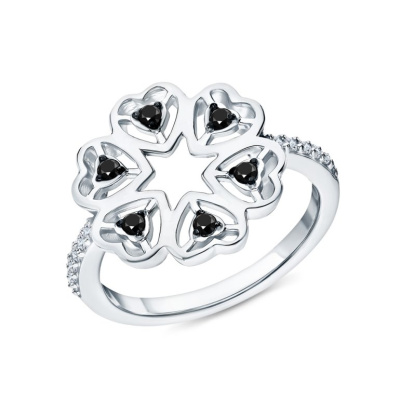 Серебряное кольцо с фианитами и сапфирами природными