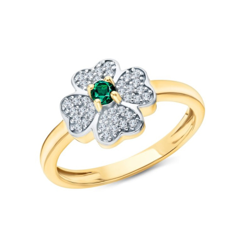 Серебряное кольцо с фианитами и изумрудами природными