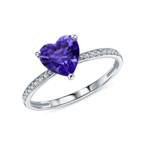 Золотое кольцо с фианитами и ситаллом танзанит