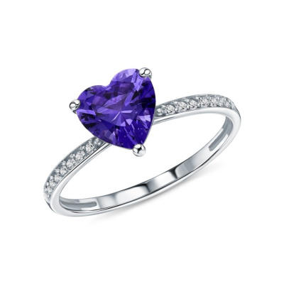 Золотое кольцо с фианитами и ситаллом танзанит