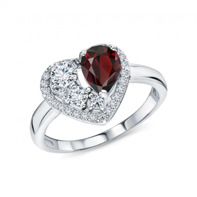 Серебряное кольцо с фианитами и гранатами природными