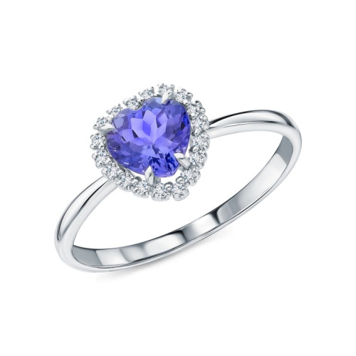 Золотое кольцо с бриллиантами природными и танзанитами природными