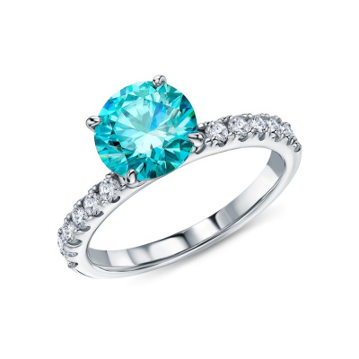 Серебряное кольцо с муассанитом параиба и фианитами