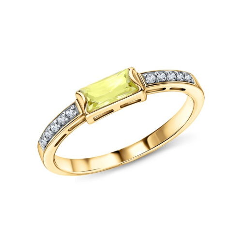 Золотое кольцо с фианитами и кварцем лимонным природным